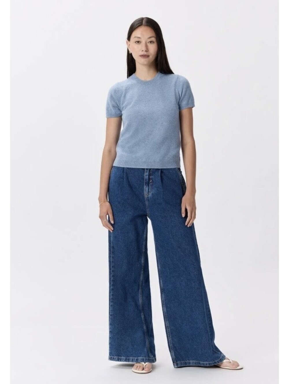 Quince Mongolian Cashmere Tee Blue  L